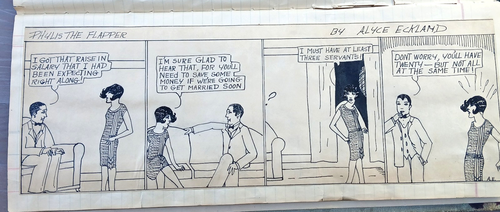 Original 1922 Hand Drawn Flapper Comic Strip Archive 
