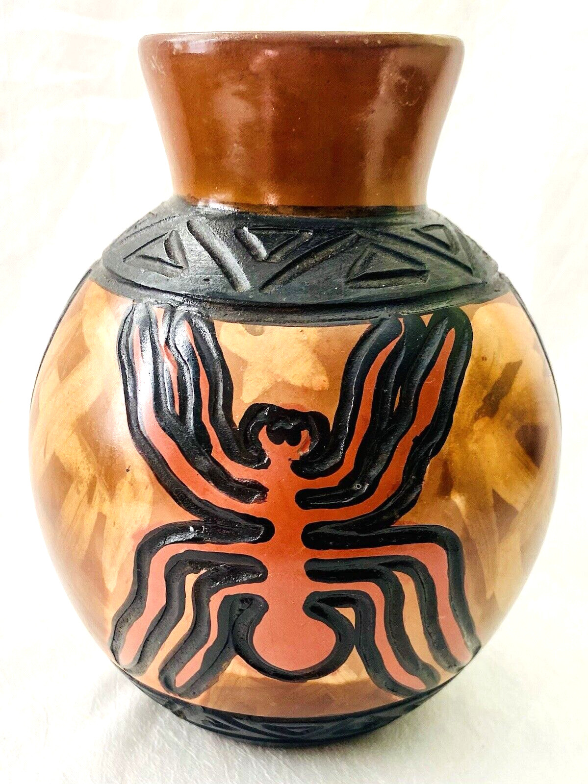 Vintage Artist Signed Chulucanas Peru Abstract Pottery Vase Artist Signed