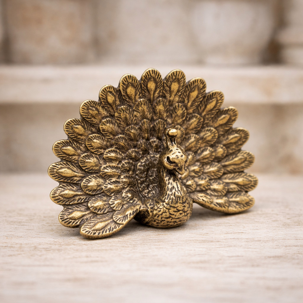 Vintage Brass Peacock Figurine Small Collectible Handmade Spanish Metal Decor