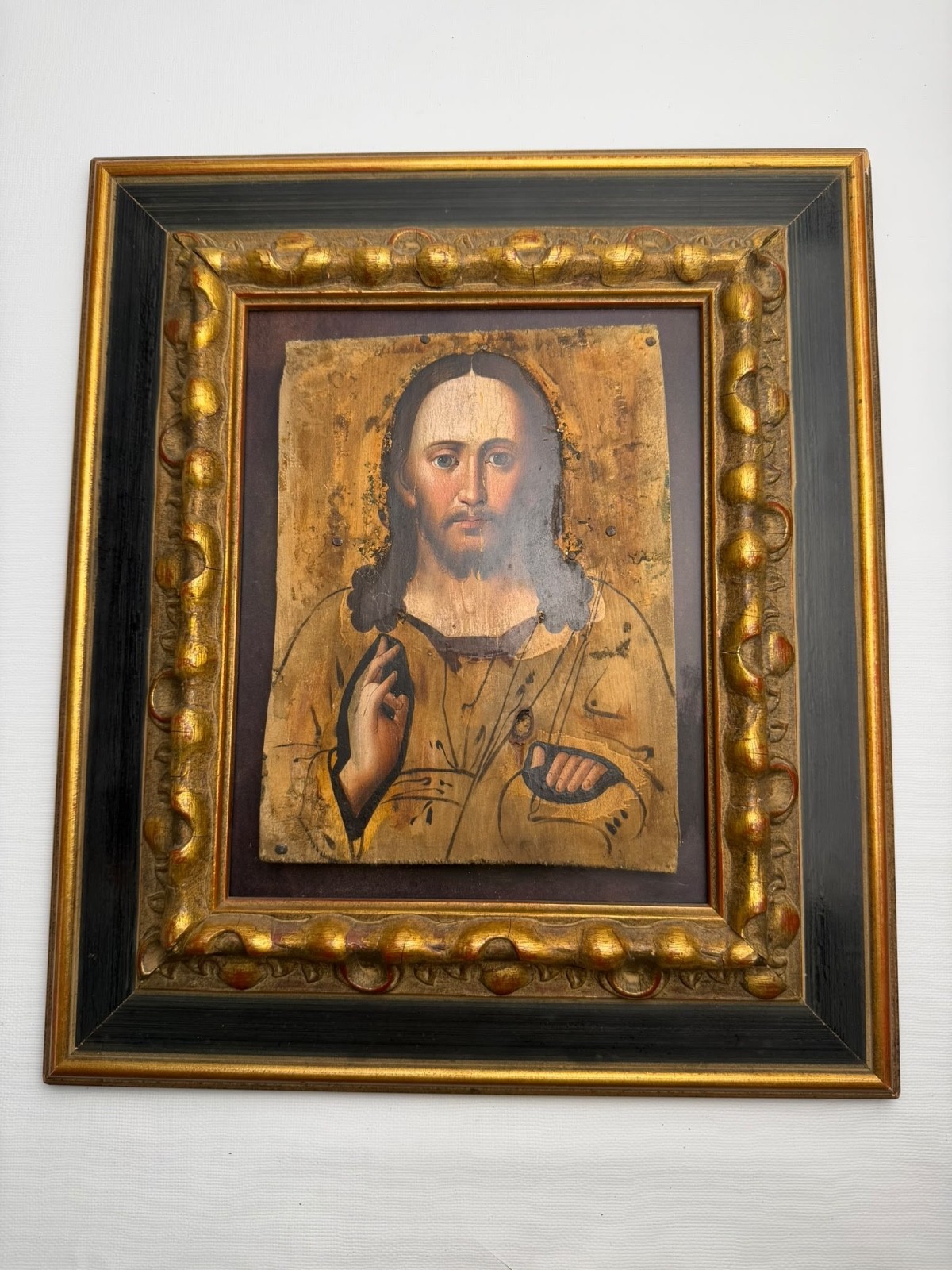 Antique 19th Century Russian Orthodox Icon Jesus Christ Pantocrator on Wood