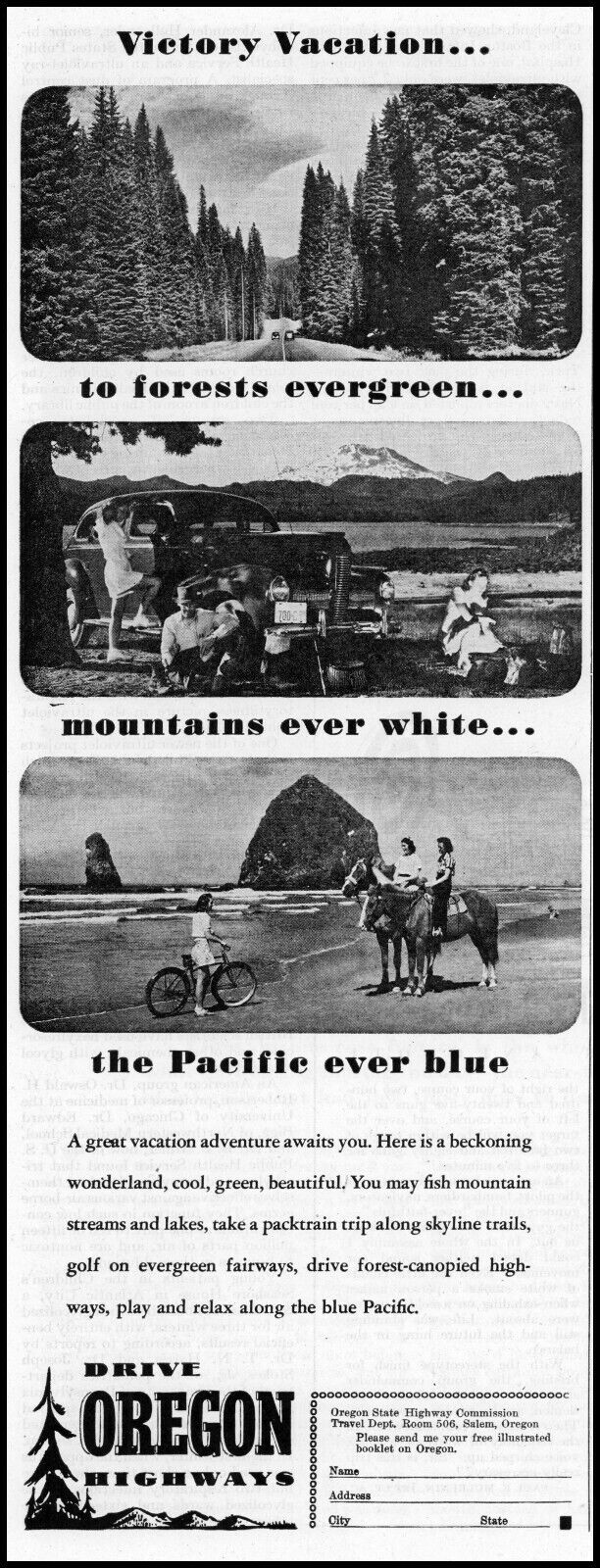 1946 Oregon State Highway Commission mountain ocean vintage photo print ad XL8