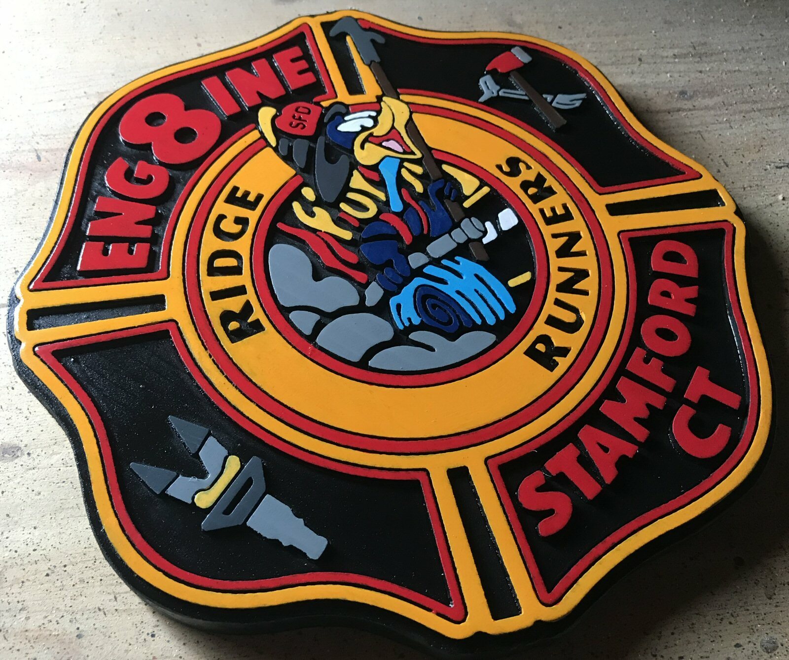 Fire Department Stamford 3D routed wood patch plaque sign Custom 