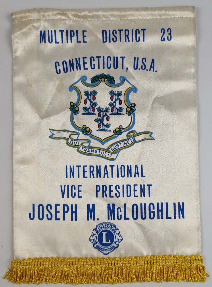 Vintage LIONS International Club Banner Flag CONNCTICUT USA JOSEPH M. McLOUGHLIN