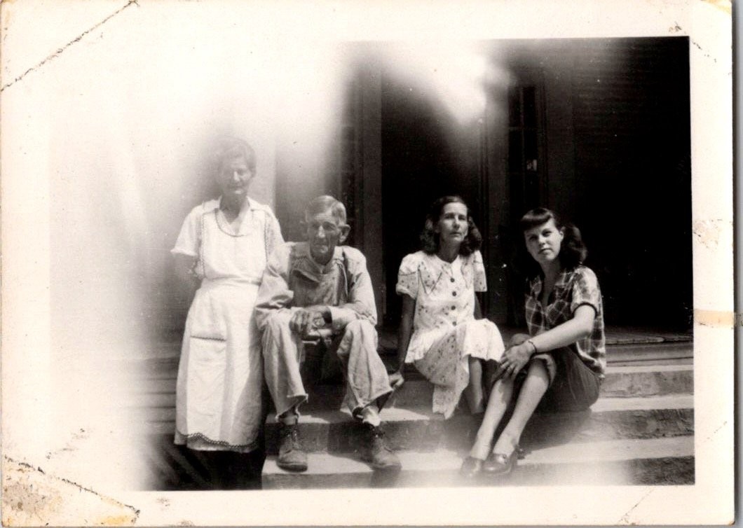 Vintage 1940s Snapshot Photo Four People Family Group Portrait Black & White