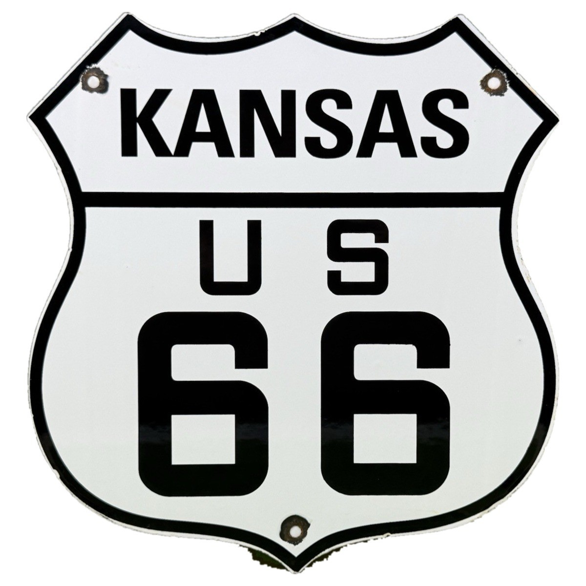 VINTAGE US ROUTE 66 KANSAS PORCELAIN SIGN HIGHWAY SHIELD MOTHER ROAD GARAGE