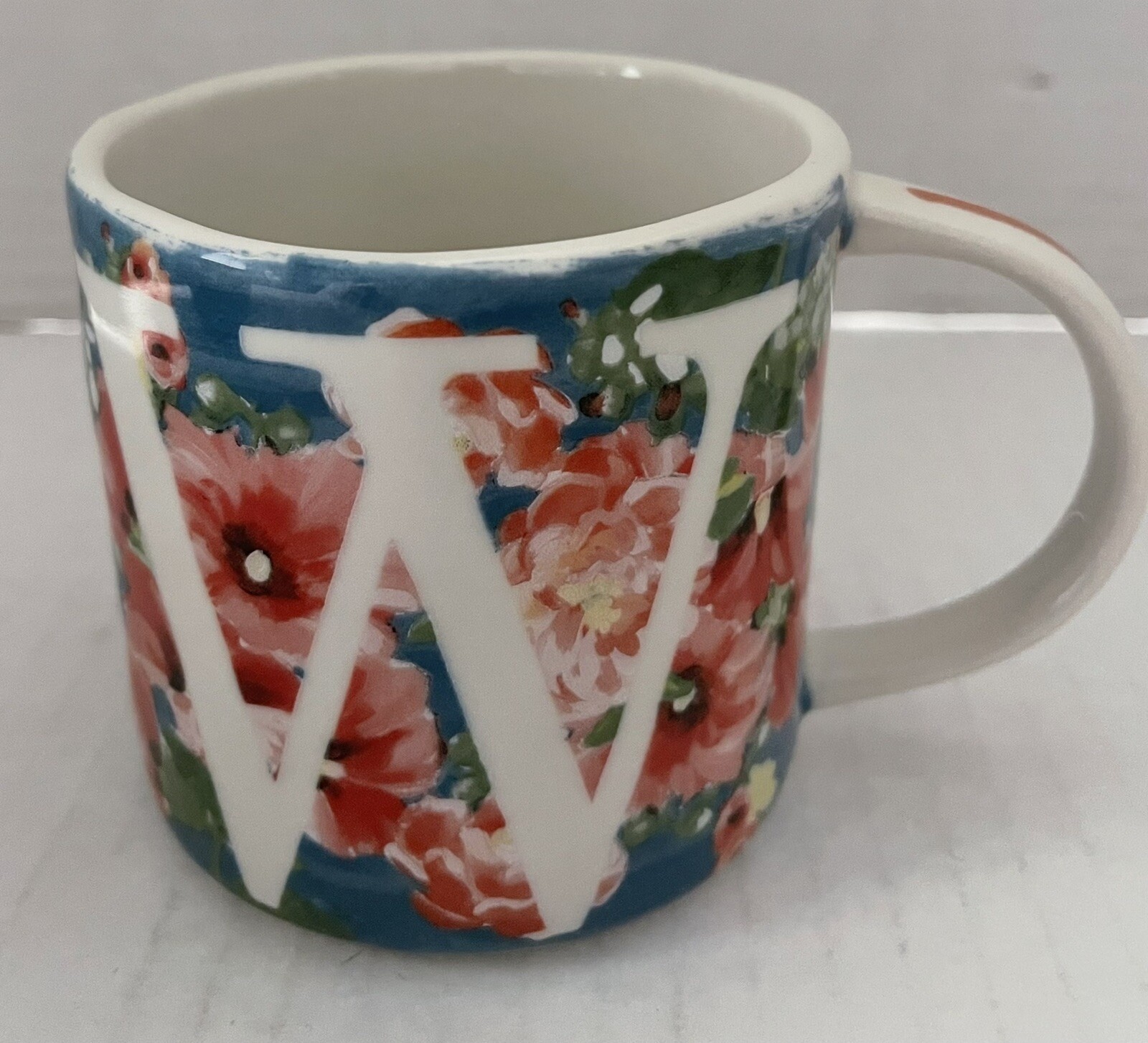 Anthropologie Mug W Floral Short Whitney Wendy Wanda Willow Initial Coffee Tea