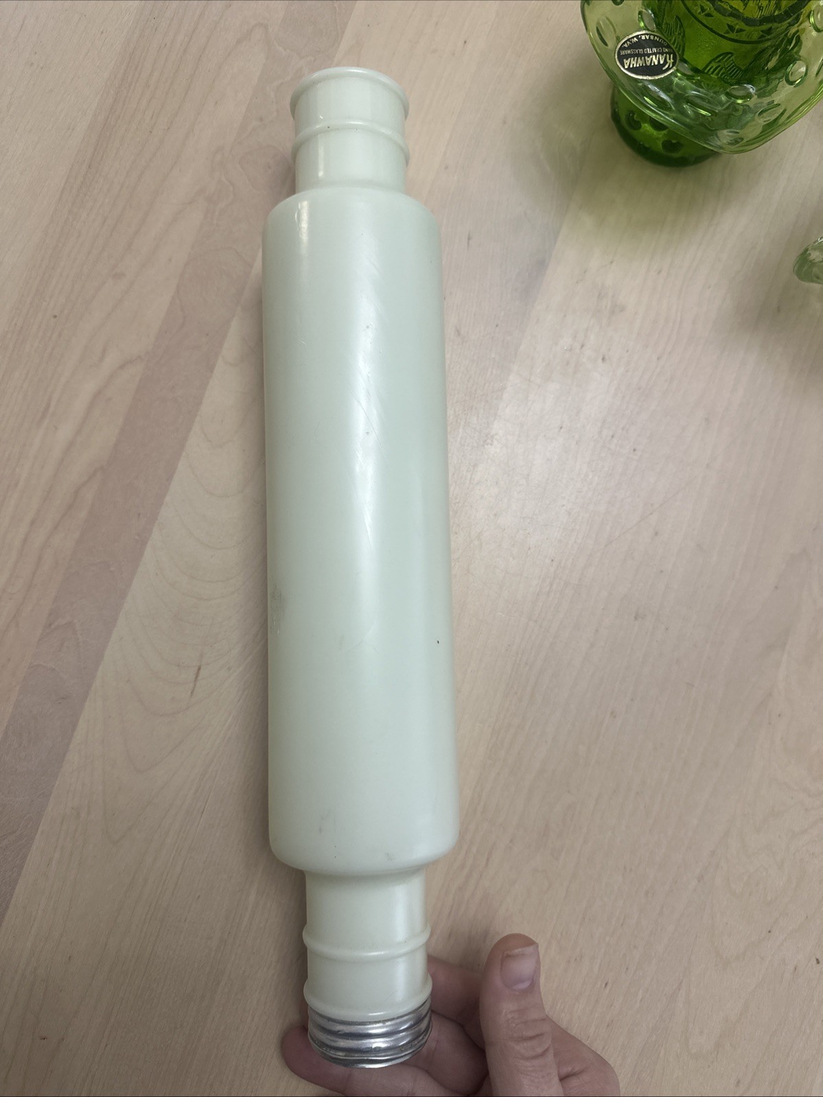 THE HOLY GRAIL- 1930s McKee French Ivory Uranium Rolling Pin Original Cap & Cork
