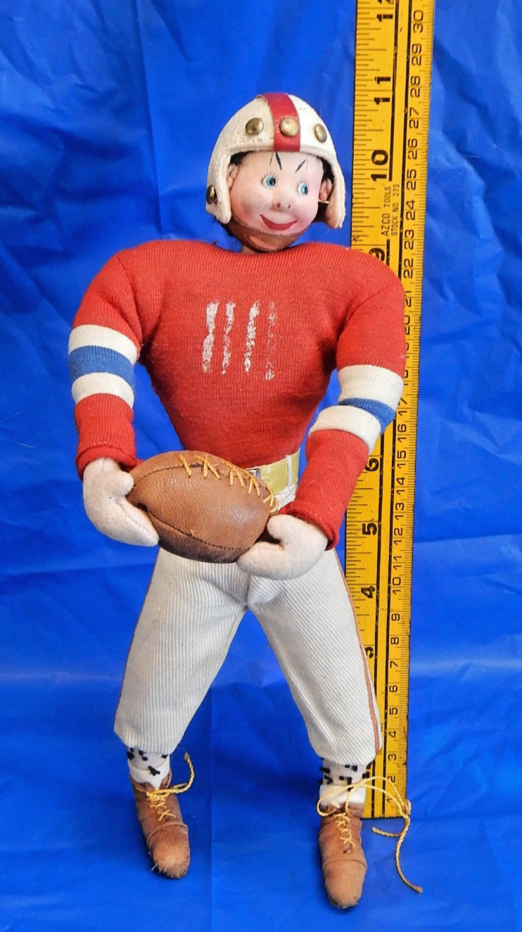 Vtg. 1950's Roldan Klumpe Rare Football Doll, Handmade & Hand Painted, Spain