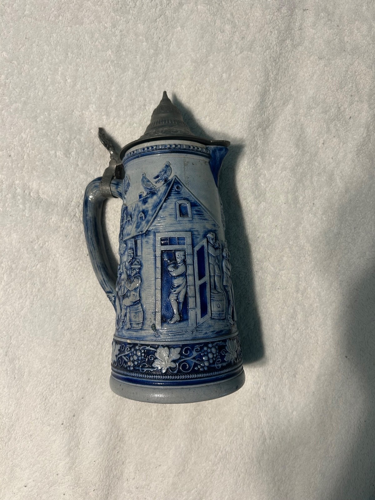 Vintage J.W. Remy JWR #655 German Stoneware Lidded Pitcher Jug Pewter Lid