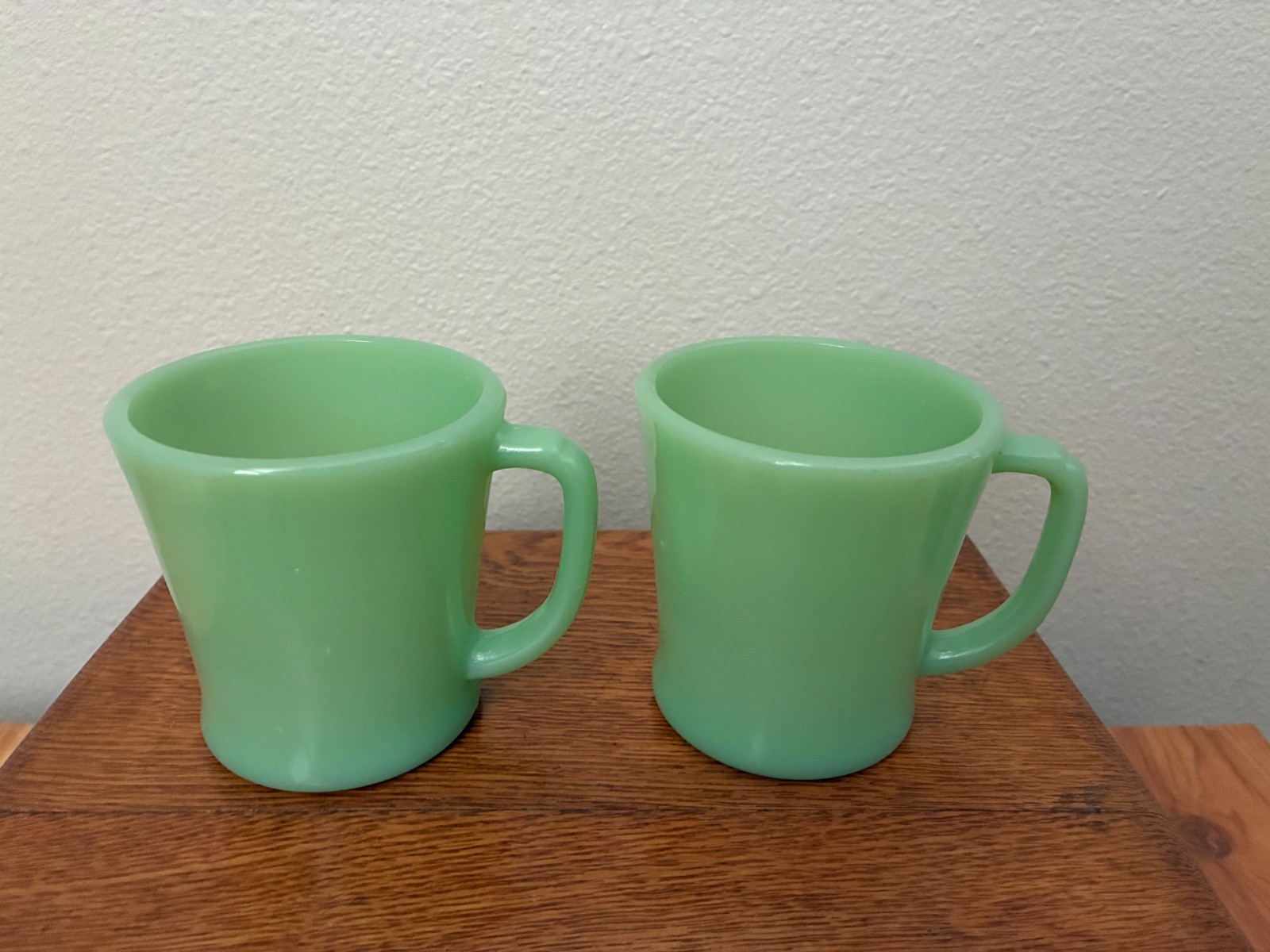 Vintage Fire-King Jadeite D Handle Mugs, Made in USA, 1940's, Pair