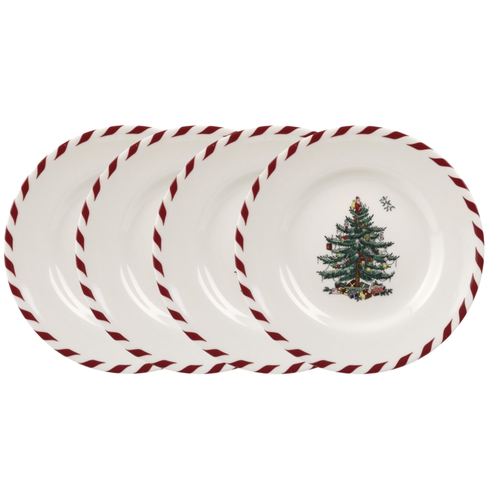 Spode Christmas Tree Peppermint Canape Plates - Set of 4