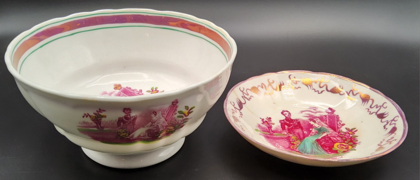 2 Antique Sunderland Queen Victoria & Prince Albert Commemorative Wedding Bowls