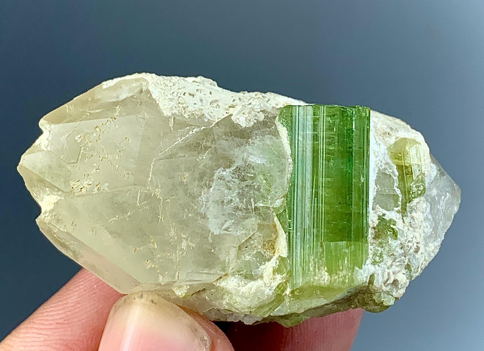 122 Carat Green Tourmaline Crystal With Quartz From Afghanistan
