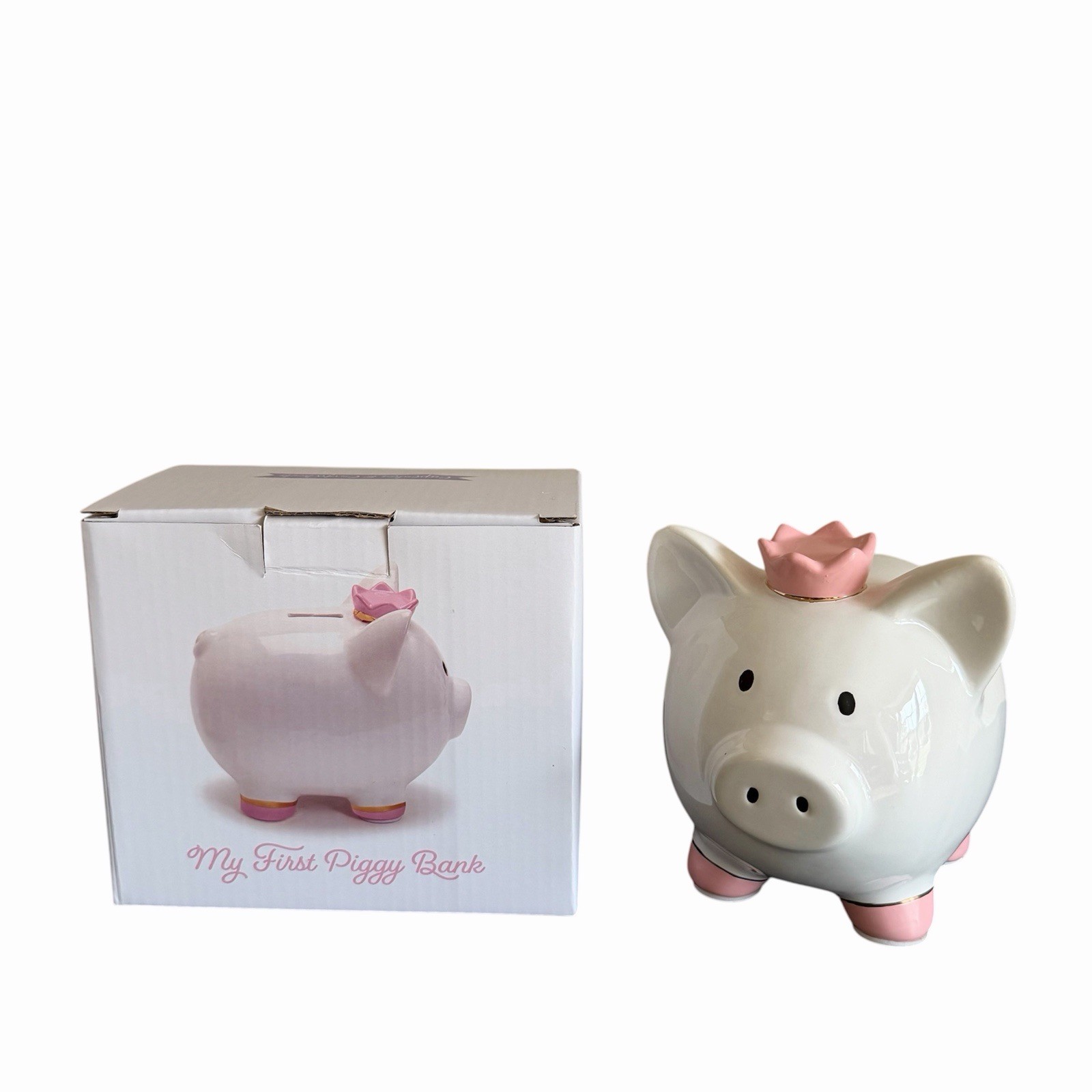 Cupcakes & Cartwheels My First Piggy Bank Ceramic Pig Pink Crown Two\'s Company