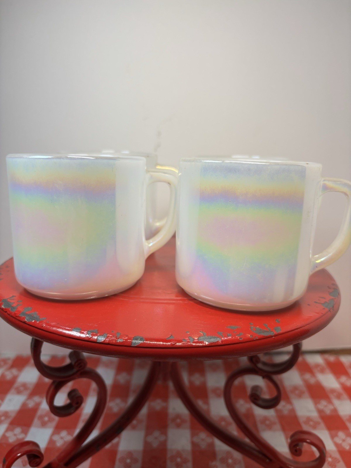 VTG Federal Glass Iridescent Moonglow Coffee Cup Luster  Tea Mug Set of Four