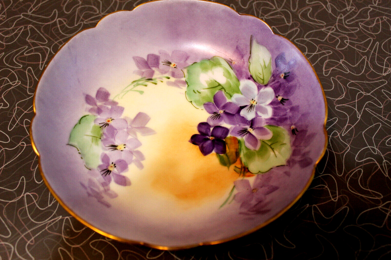 Antique imported Vienna Austria bowl dish violet flowers Wand Chicago purple