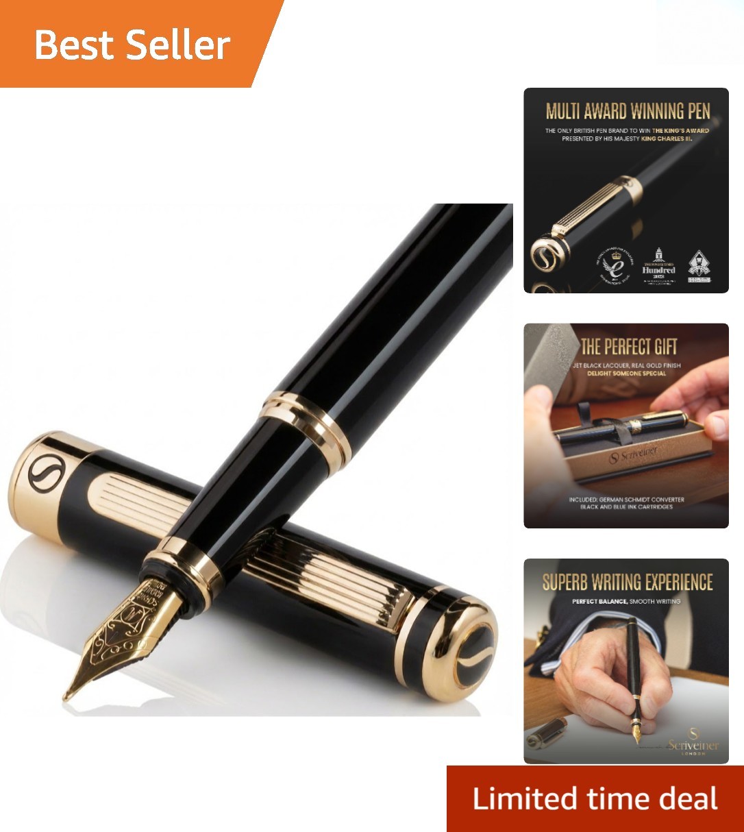 Luxury Black Lacquer Fountain Pen with Real Gold Finish & Schmidt Nib Gift Set