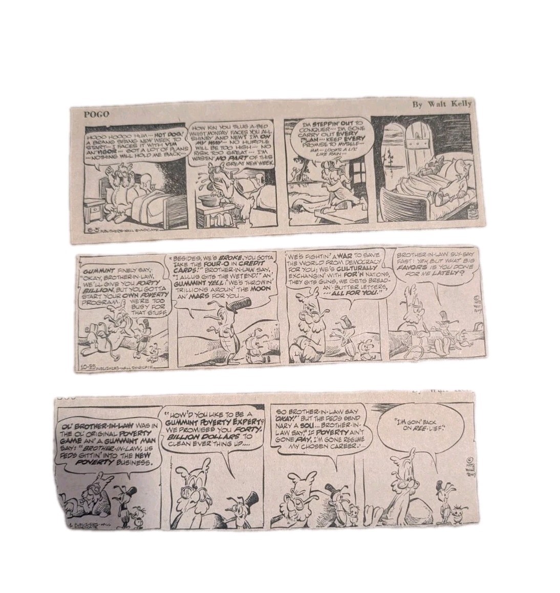 1972 Vintage Pogo Comic Strips Lot of 3 Walt Kelly Newspaper Clippings