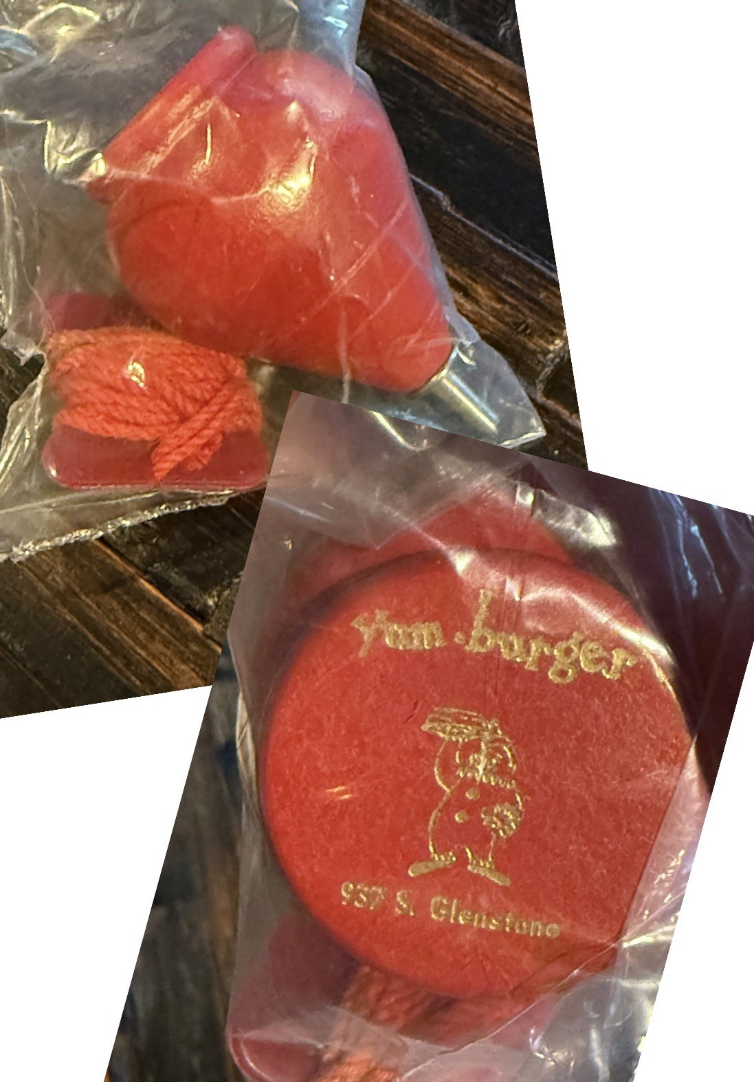 Vtg 1964 YUM-BURGER Advertising Red Wooden Spinning Top Toy Clown Hamburgers NOS