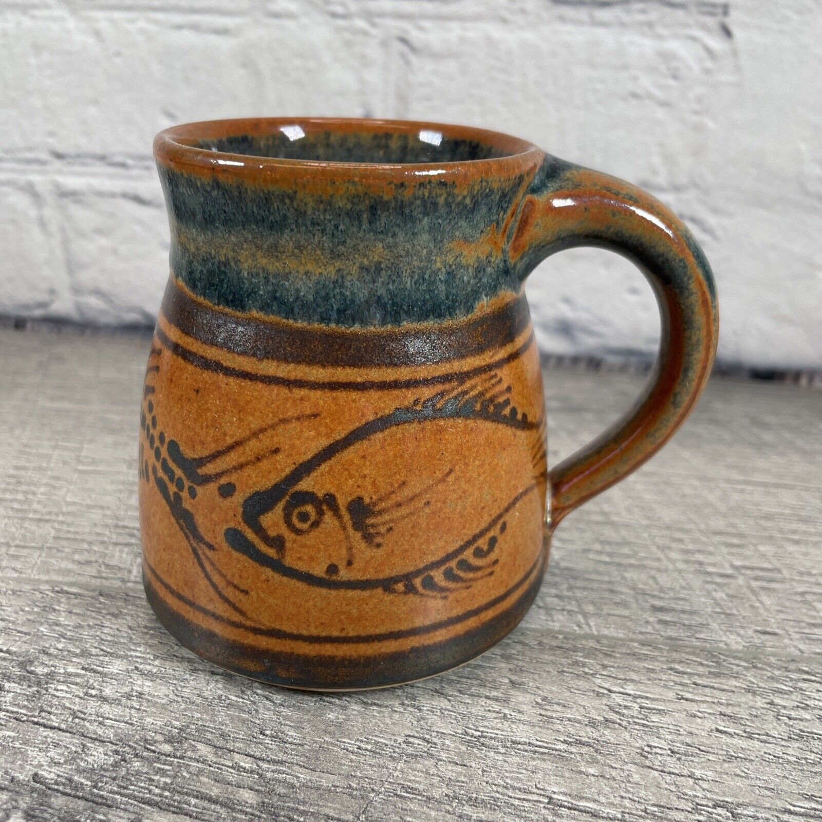 Mark Nafziger Studio Art Pottery Brush Creek Stoneware Coffee Cup Fish