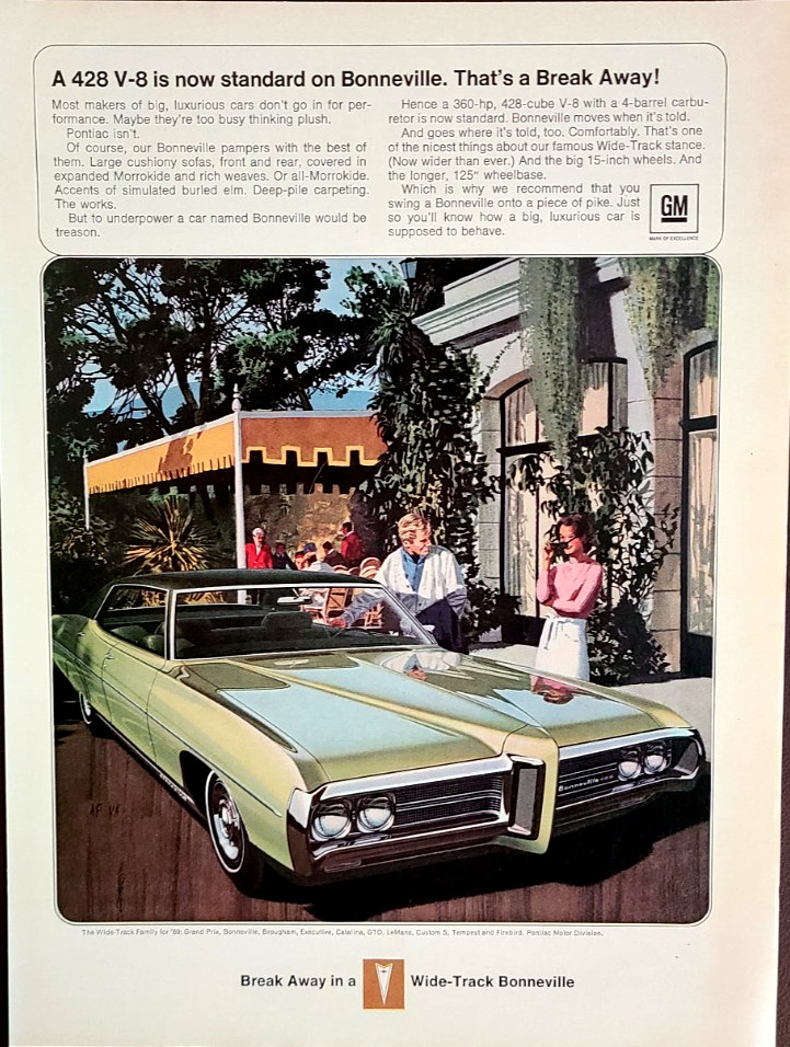 Pontiac Bonneville Original 1969 Vintage Print Ad Wall Art
