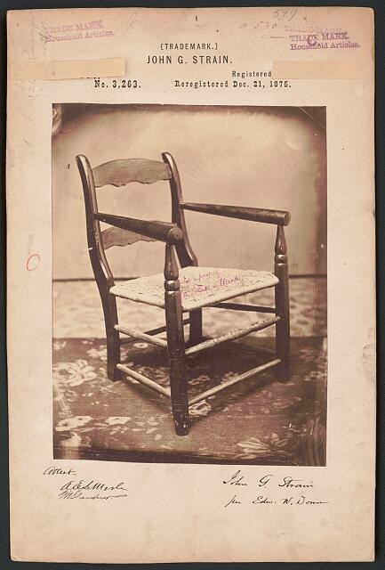 Photo:John G. Strain Grecian Post Chair Split Bottom 1875 Trademark Patent