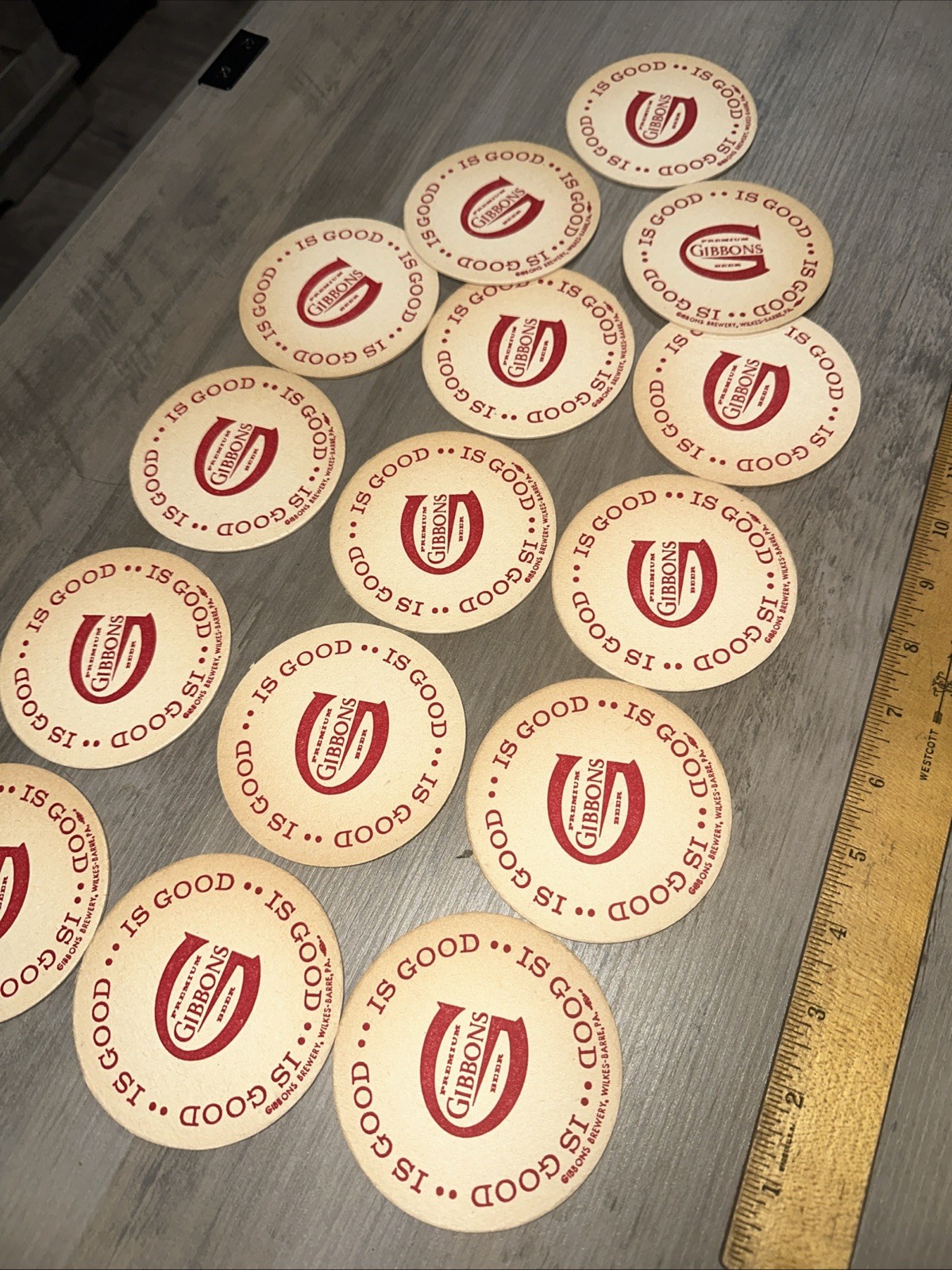 Lot of 15 Vintage Gibbons Brewery Beer Coasters Wilkes-Barre PA 1960s Era