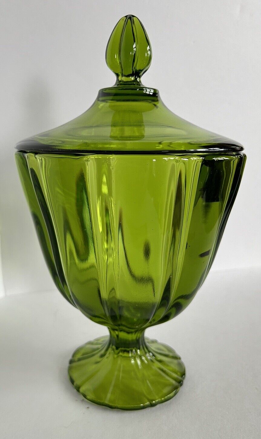 LE Smith Emerald Green Glass Large Covered Candy Dish Compote  10.5”