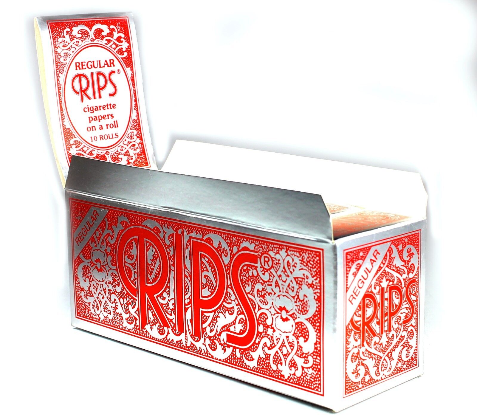 10 Rips Cigarette Rolling Papers on a Roll - Regular Size - Box of 10 Rolls