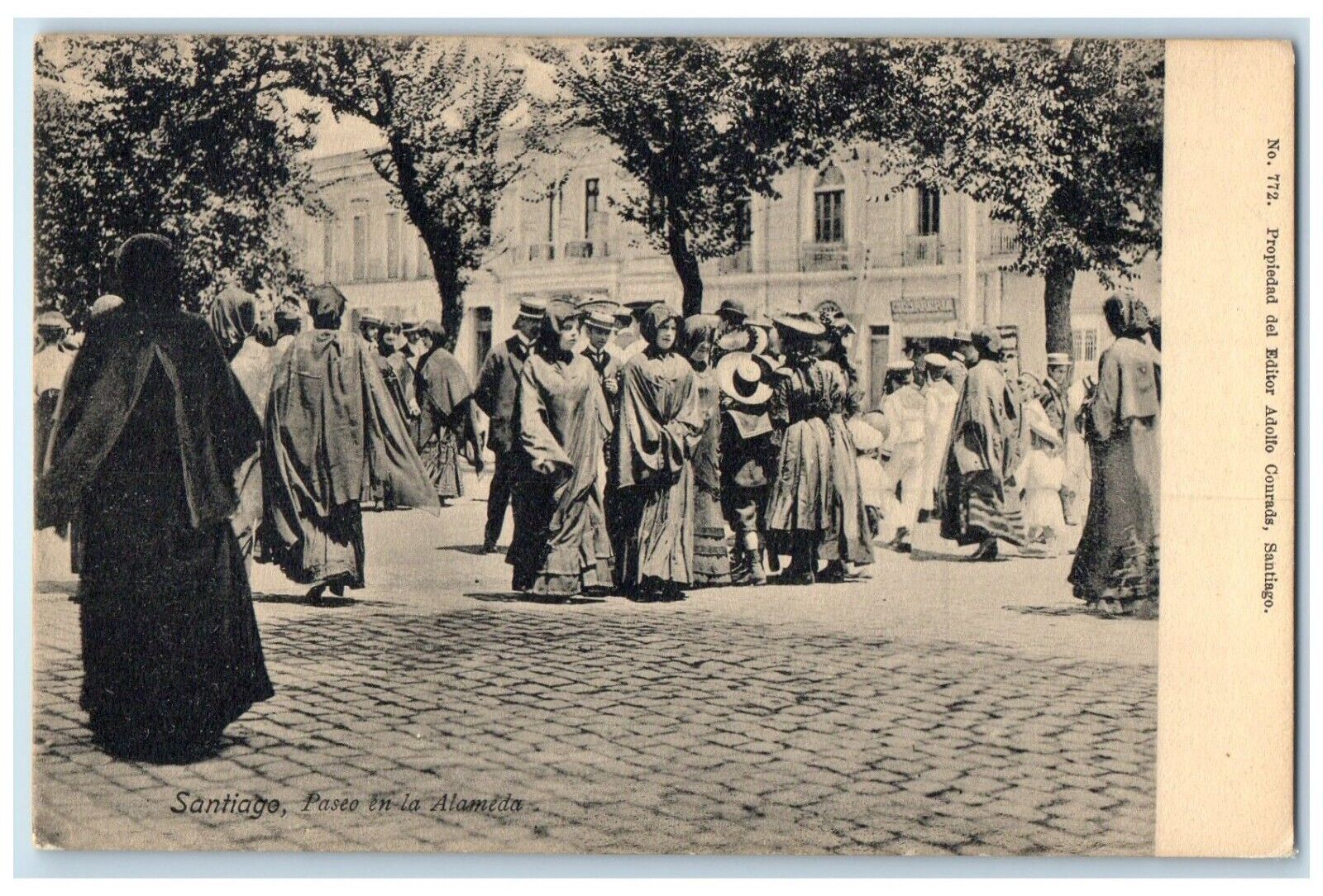 c1910 Scene at Walk in the Alameda Santiago Chile Posted Antique Postcard