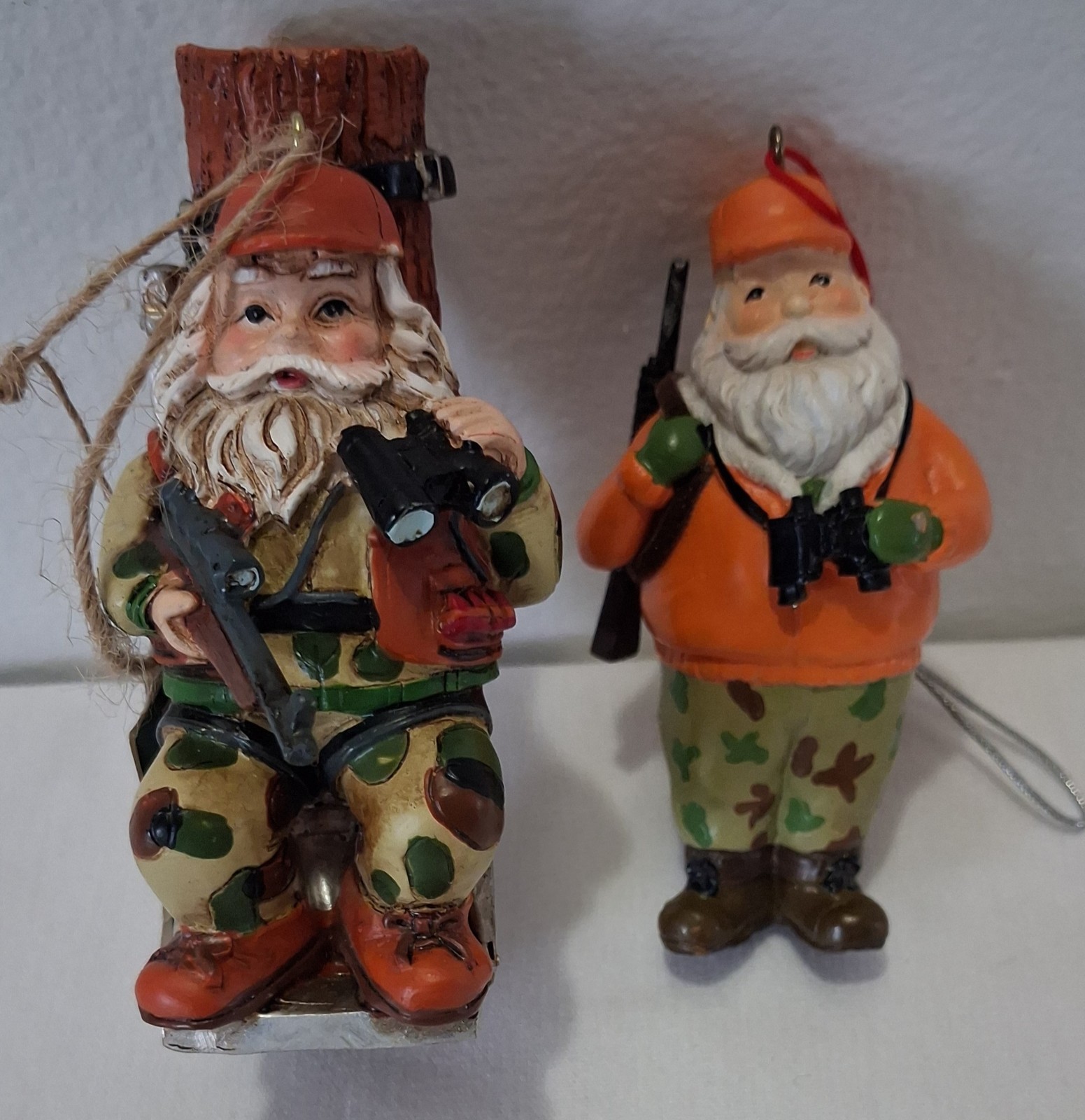 Kurt Adler Santa Hunter Christmas Ornaments Lot of 2 Resin Camo Blaze Orange