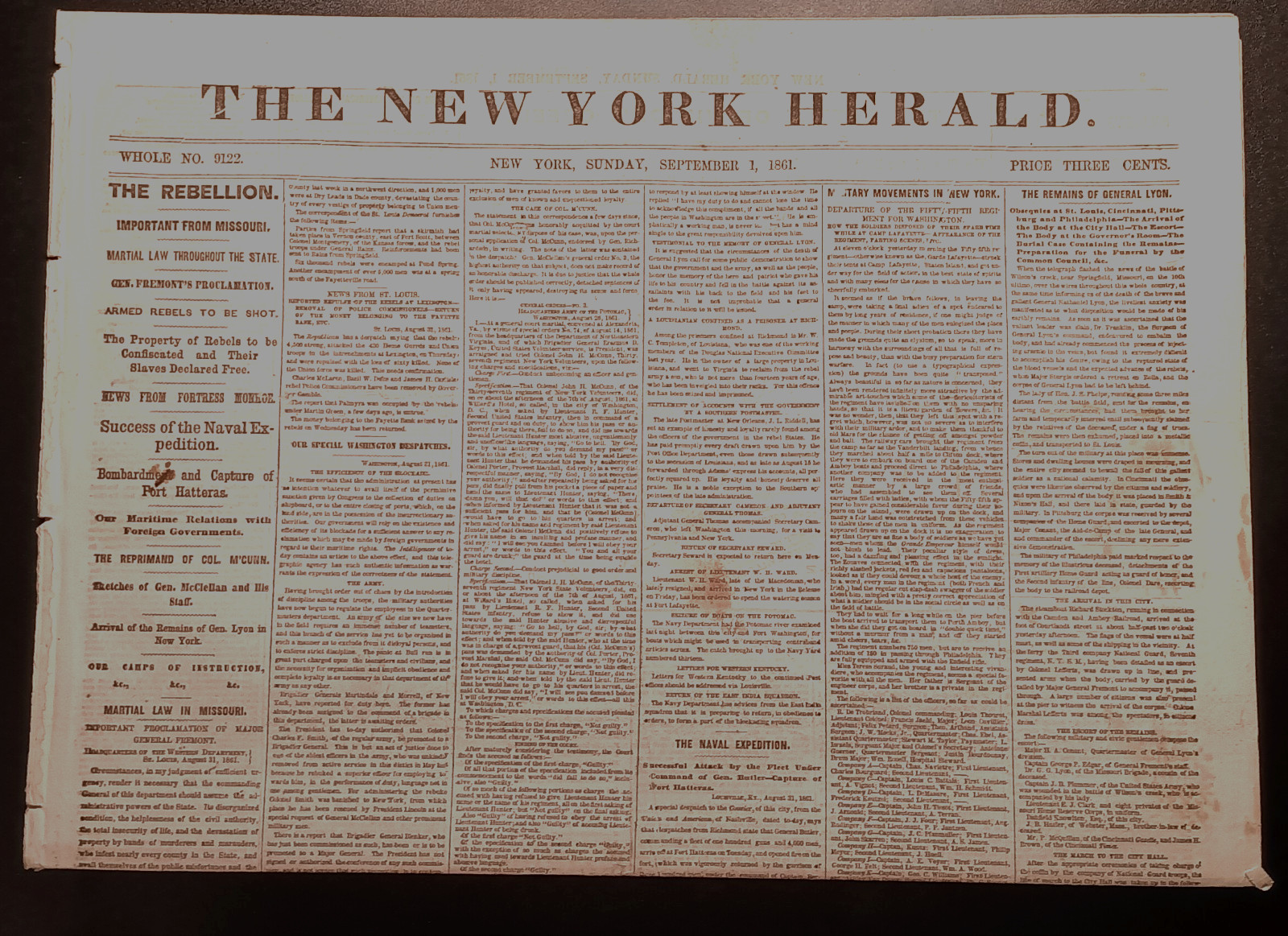 Sept. 1, 1861 New York Herald BATTLE WILSON'S CREEK , OAK HILL MAP, MISSOURI Sept. 1, 1861 New York Herald BATTLE WILSON'S CREEK , OAK HILL MAP, MISSOURI
