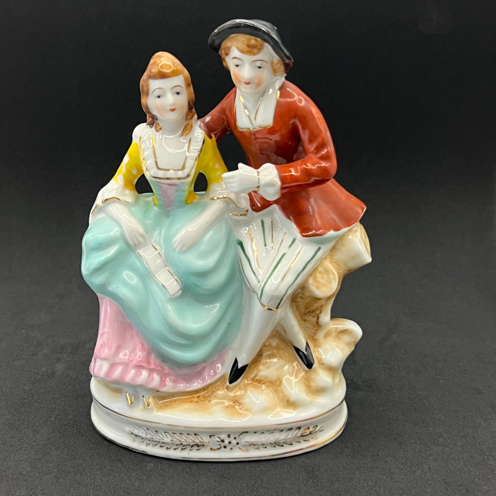 Occupied Japan Porcelain Colonial Couple Figurine Mid Century Victorian Duo