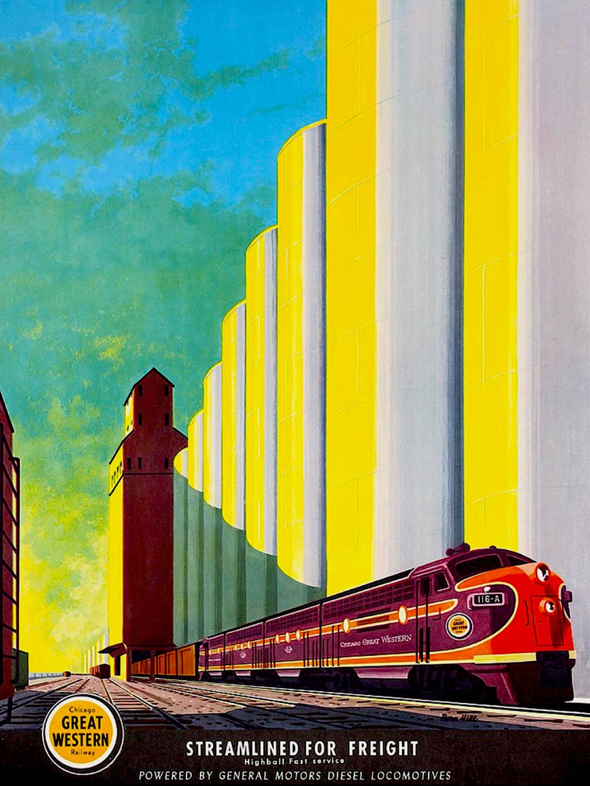 GM Chicago and Great Western Railway poster by Bern Hill ca. 1950 8.5 x 11 Photo