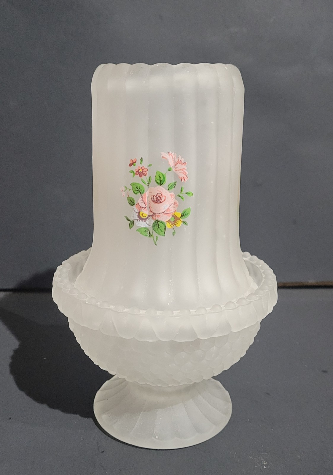 Vintage Westmoreland Satin Glass Ribbed Rose Pattern Fairy Lamp