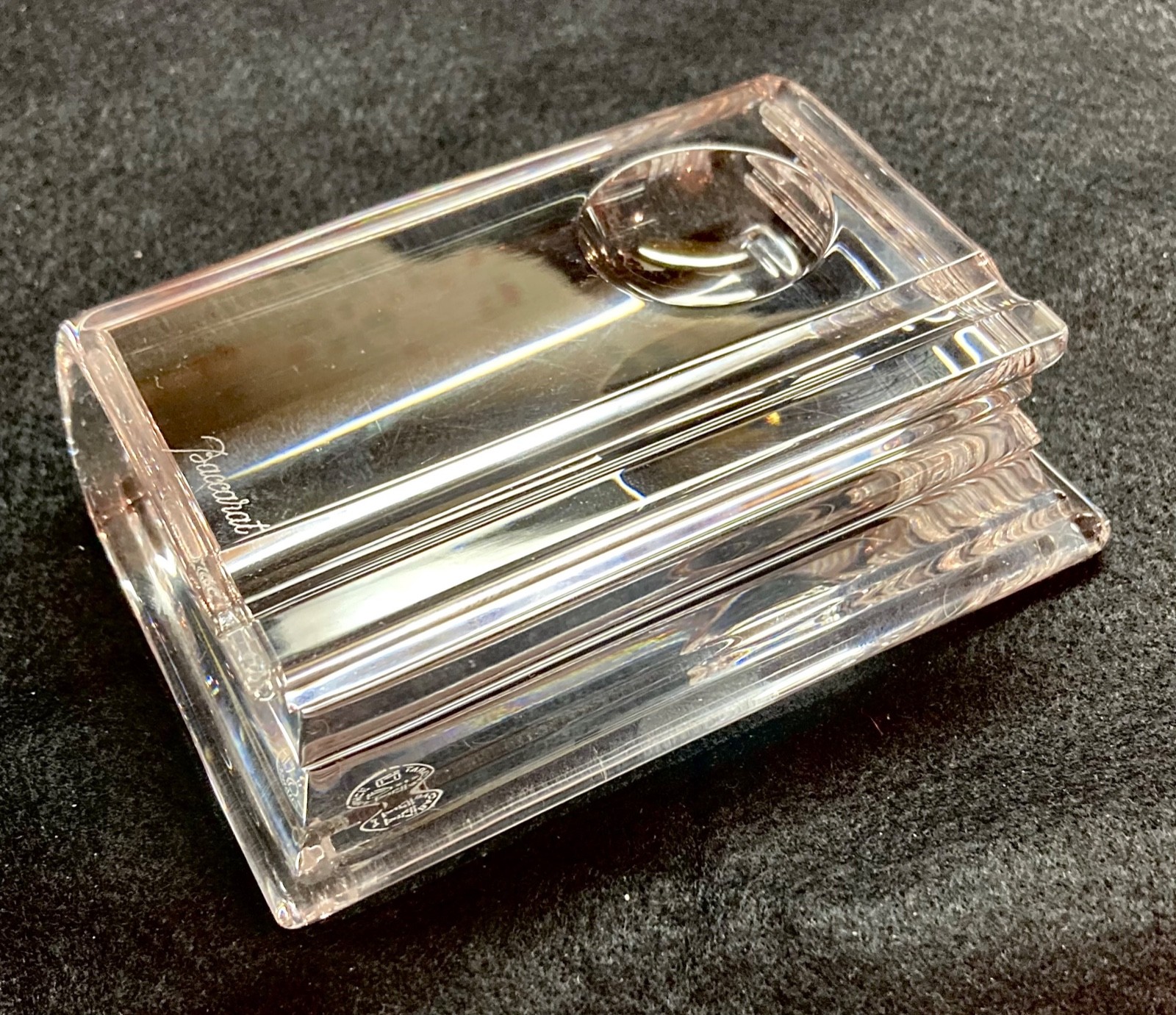 Vintage Baccarat France crystal book shaped paperweight with pen rest & inkwell
