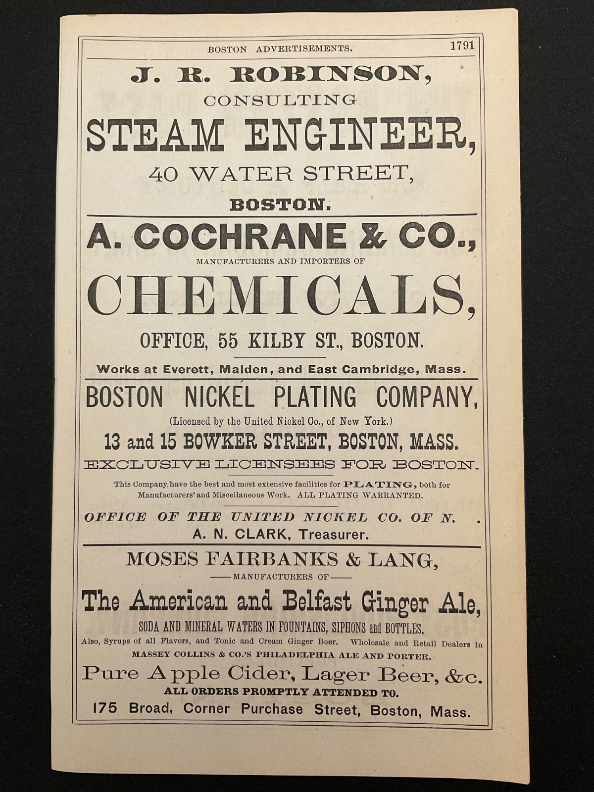 1883 Antique Ad Page Robinson Steam Engineer, Boston Post Publishing, Boston MA