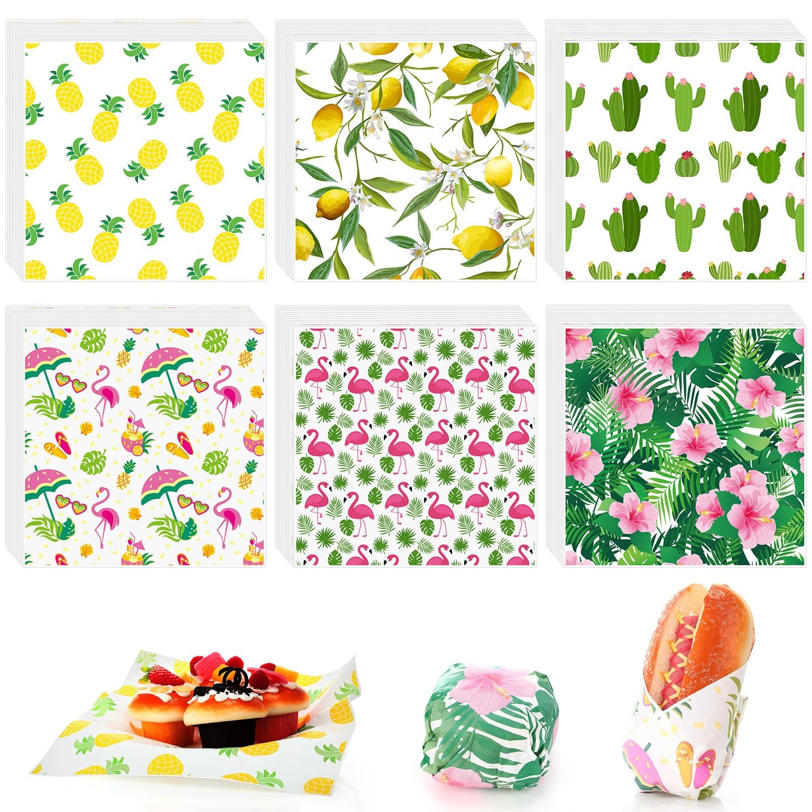 Reallnaive 300 Pcs Wax Paper 12x12 Inch Parchment Deli Tissue Summer Theme 6