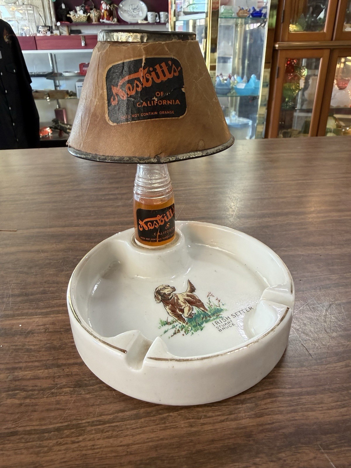 Rare Nesbitt’s Orange Soda Bottle Ashtray Lamp ~ Irish Setter Dog Stuart Bruce