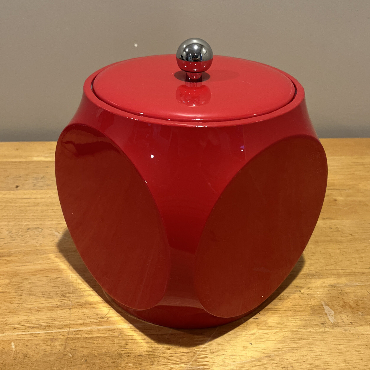 Vintage MCM Red Cube Vinyl Ice Bucket Barware Circles