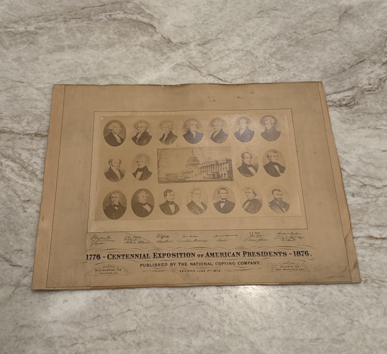 Antique 1876 Centennial Exposition Of American Presidents National Copying Photo