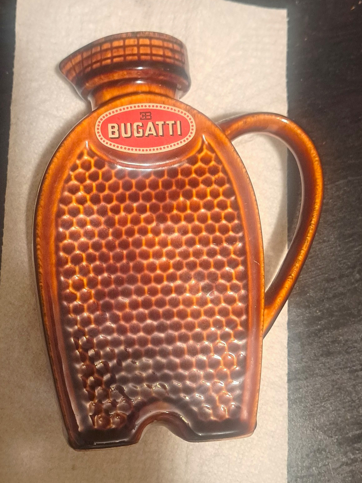 Bugatti Vintage 1950s Ceramic Pitcher , Le Chanteclair Restaurant - Rare Brown Bugatti Vintage 1950s Ceramic Pitcher , Le Chanteclair Restaurant - Rare Brown