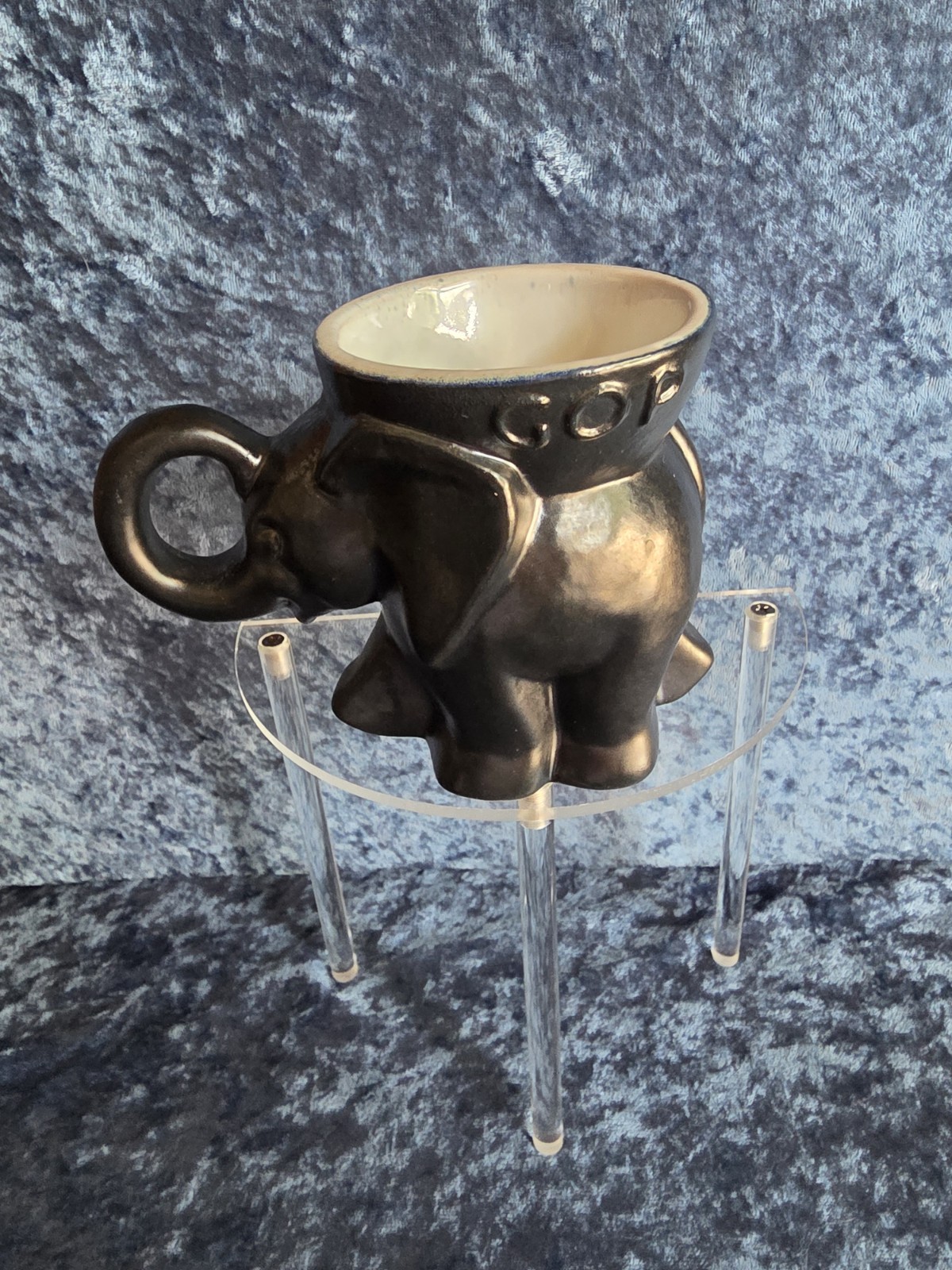 Vtg 1971 Frankoma Pottery Republican Elephant Mug Black Satin GOP D215-868 EUC