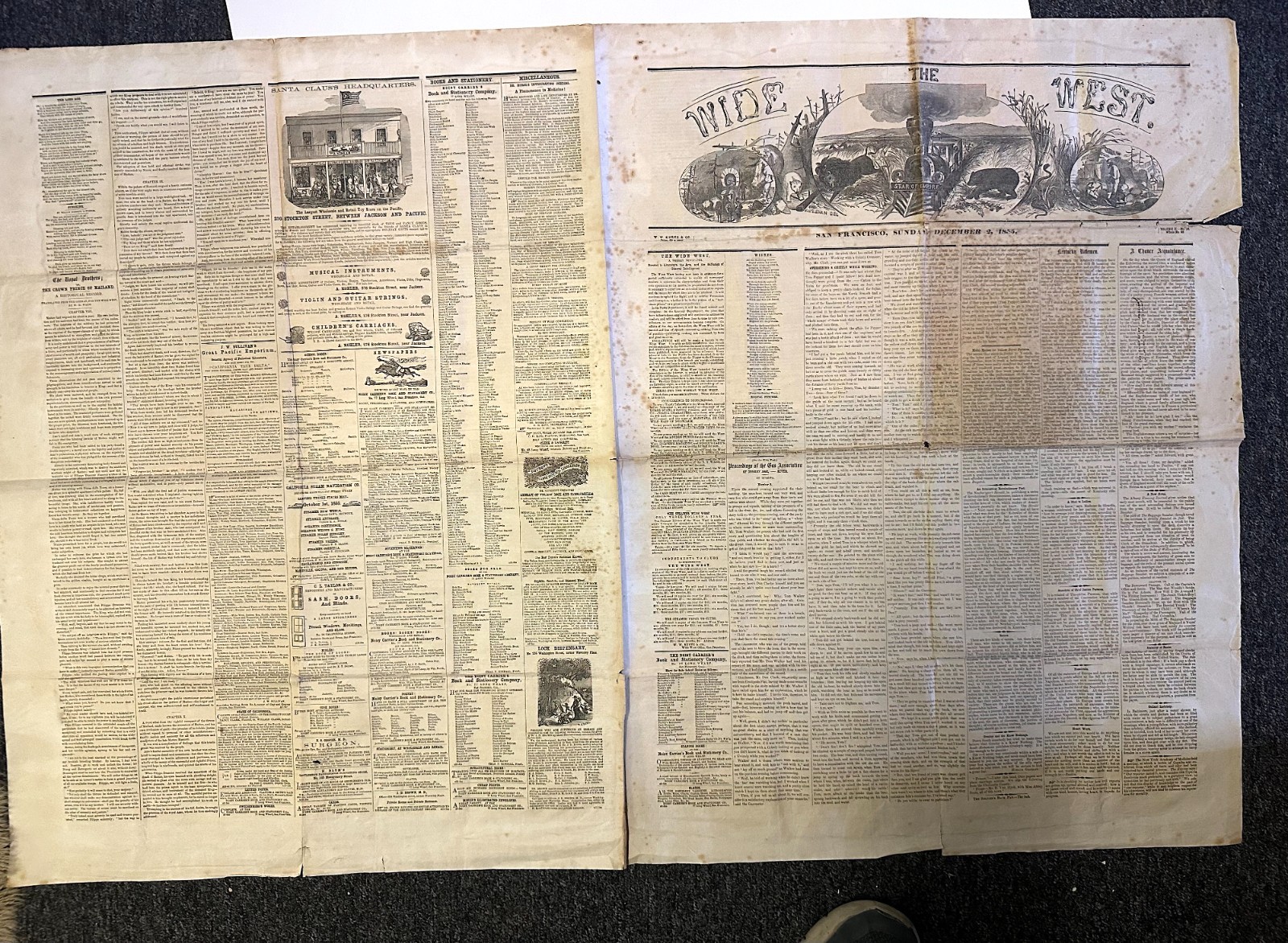 Antique San Francisco Goldrush Newspaper 1855 The Wide West Rare Antique San Francisco Goldrush Newspaper 1855 The Wide West Rare