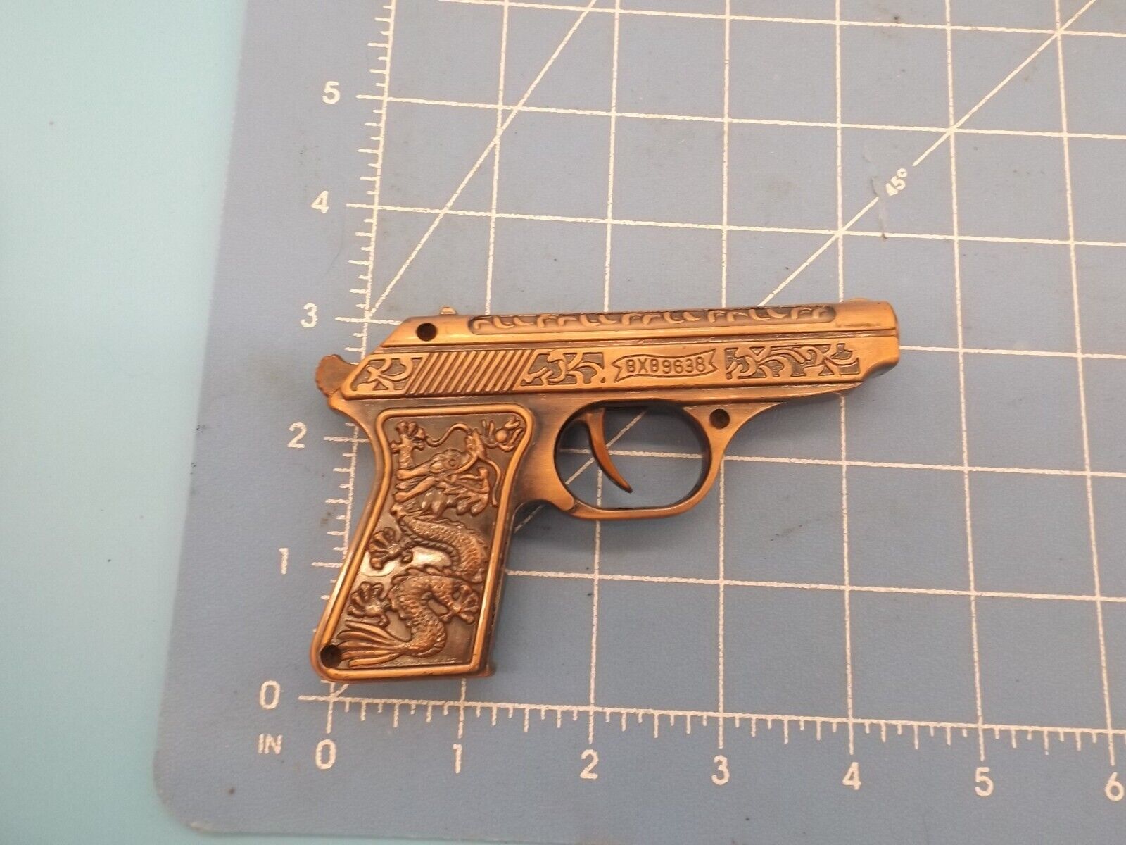 Vintage Longsheng Copper Color Metal Lighter Gun Pistol Design