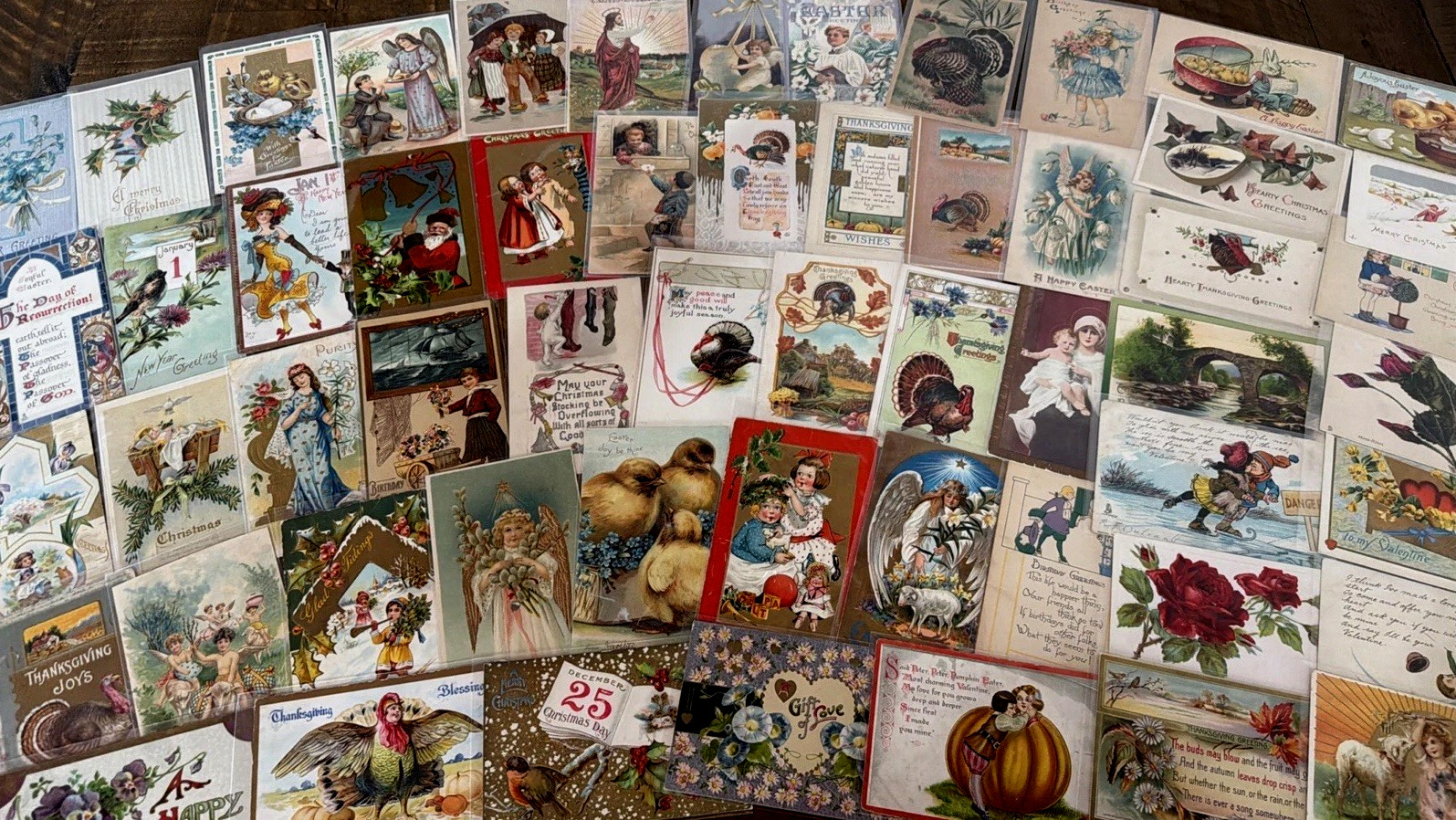Lot of 60~1900s~Holiday Greeting Postcards~Xmas~Easter~Valentine~Santa~etc.~s954