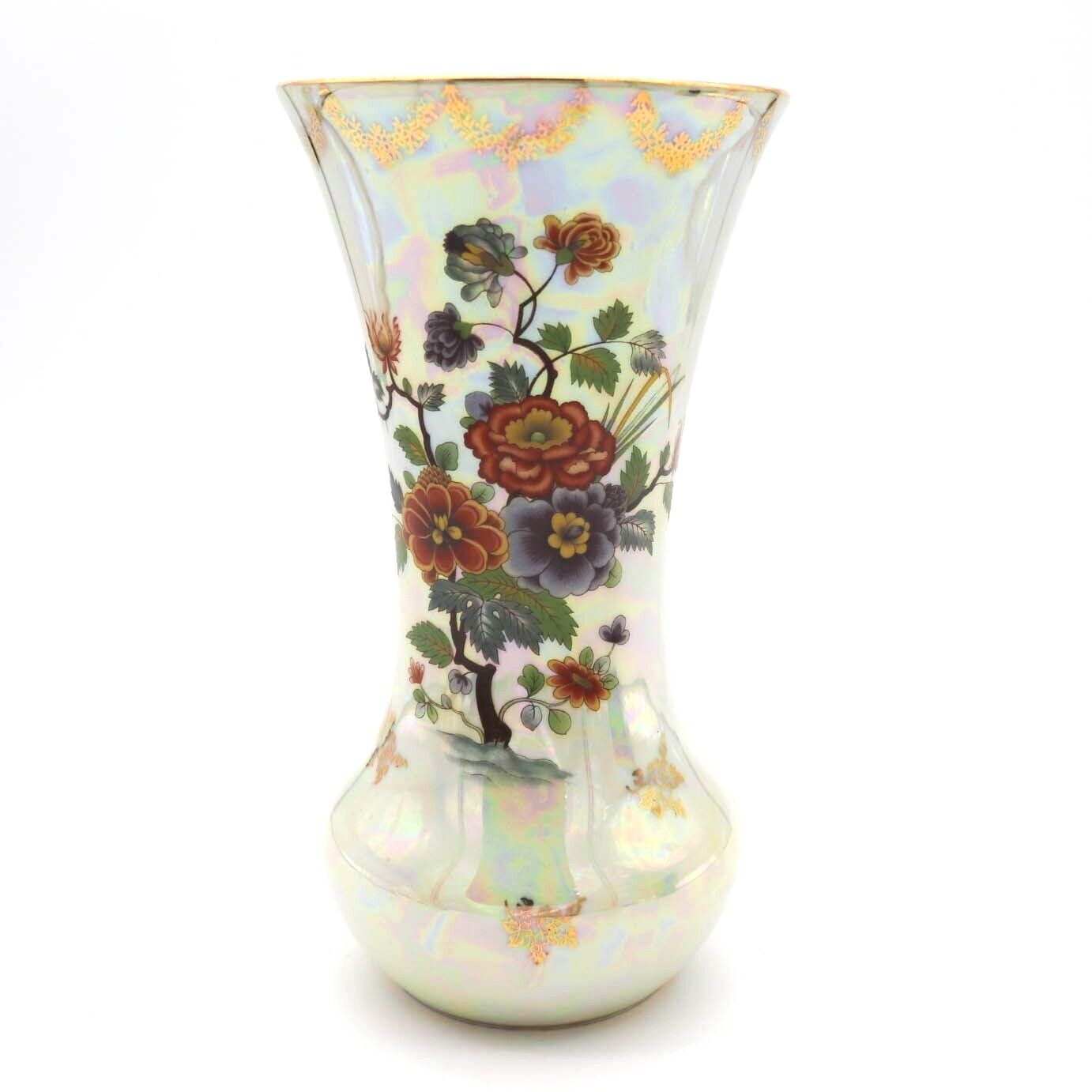 Vintage Bareuther Waldsassen Vase Lusterware, Floral, Bavaria Germany, Porcelain