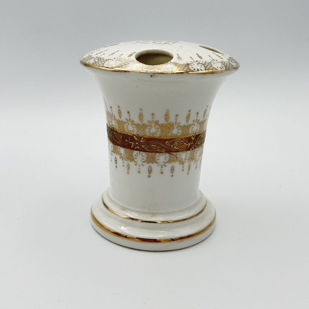 Vintage Andrea By Sadek Porcelain Toothbrush Makeup Holder Gold Lace