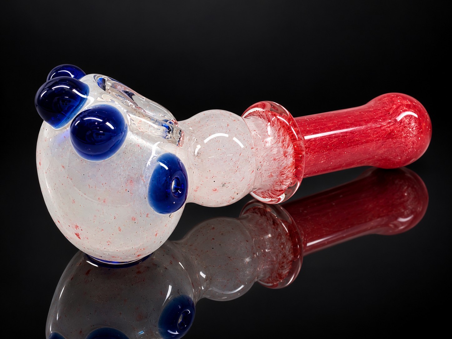 Red White Cobalt Blue Glass Tobacco Hand Pipe Raised Glass Art Design