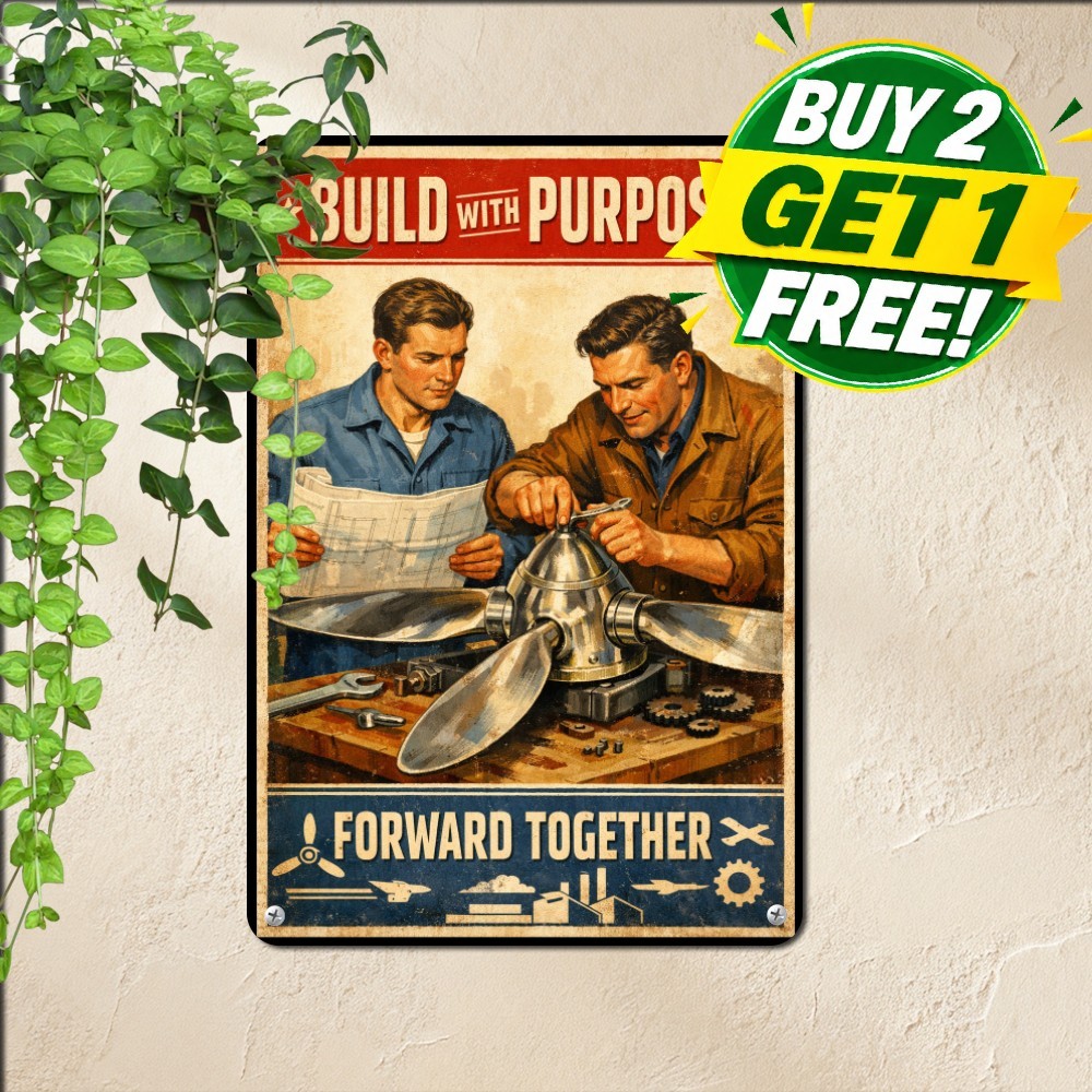 Historic Wartime Factory Motivation Sign Vintage Industrial Metal Tin Plaque